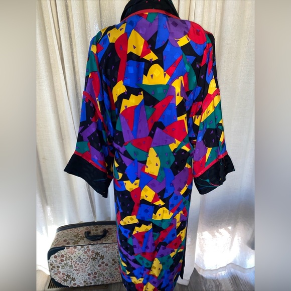 Vintage 80s 90s Emporium Capwell California Geometric Robe 100% Silk Women’s M - Picture 4 of 12